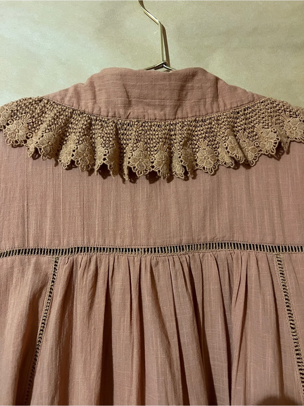 Free People | 5 O'Clock Tea Time Mini Dress Tie Neck Lace Ruffle Babydoll Size S - Picture 10 of 14
